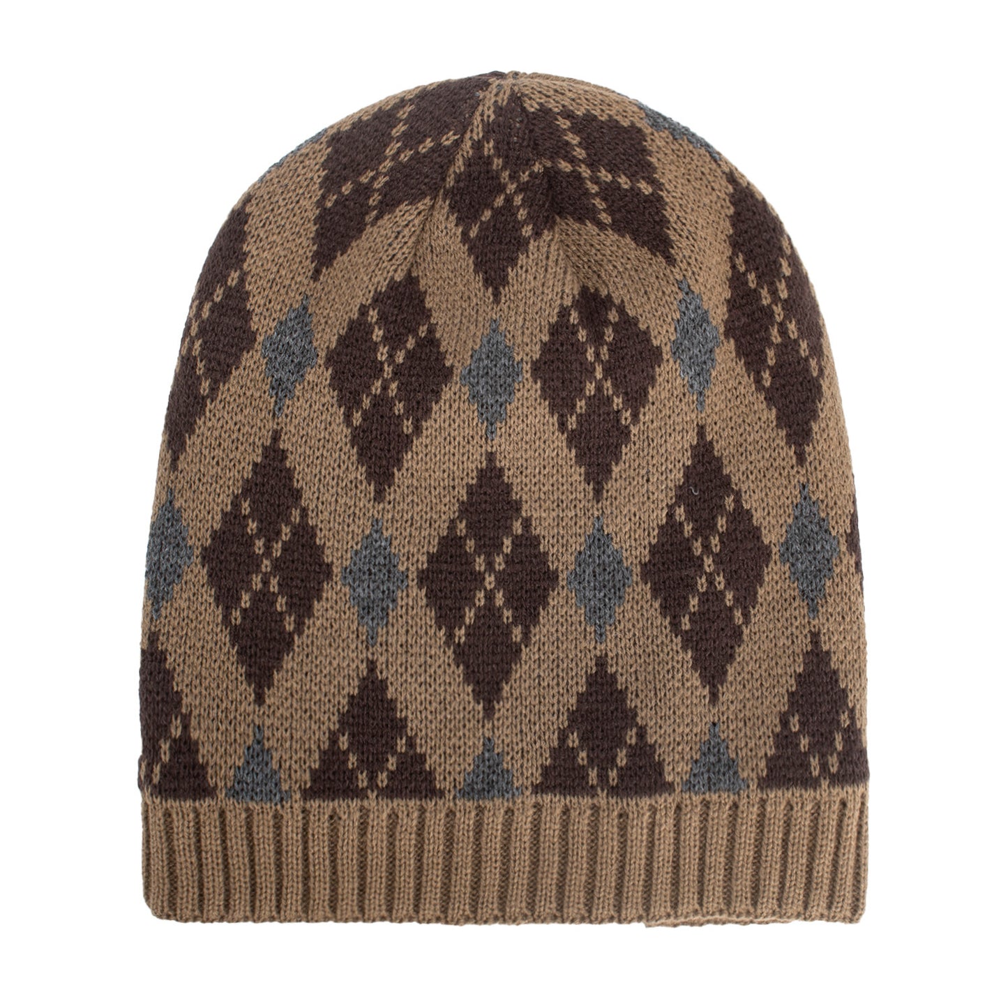 Tricolor Diamond Long Pullover Hat Knit