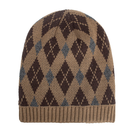 Tricolor Diamond Long Pullover Hat Knit
