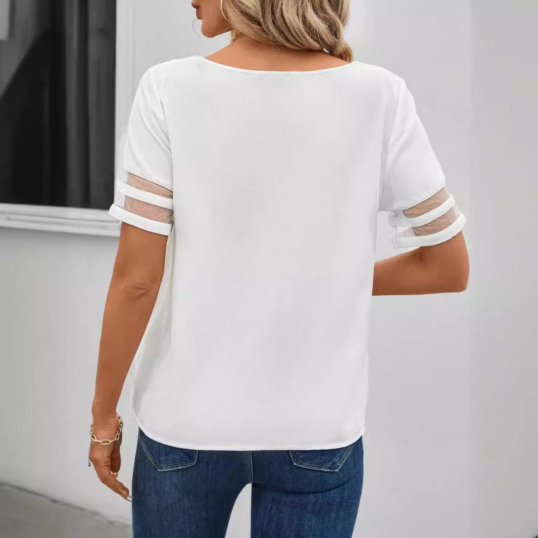 Sommer Casual Enkel Mesh Syning Korte Ærmer Kvinder