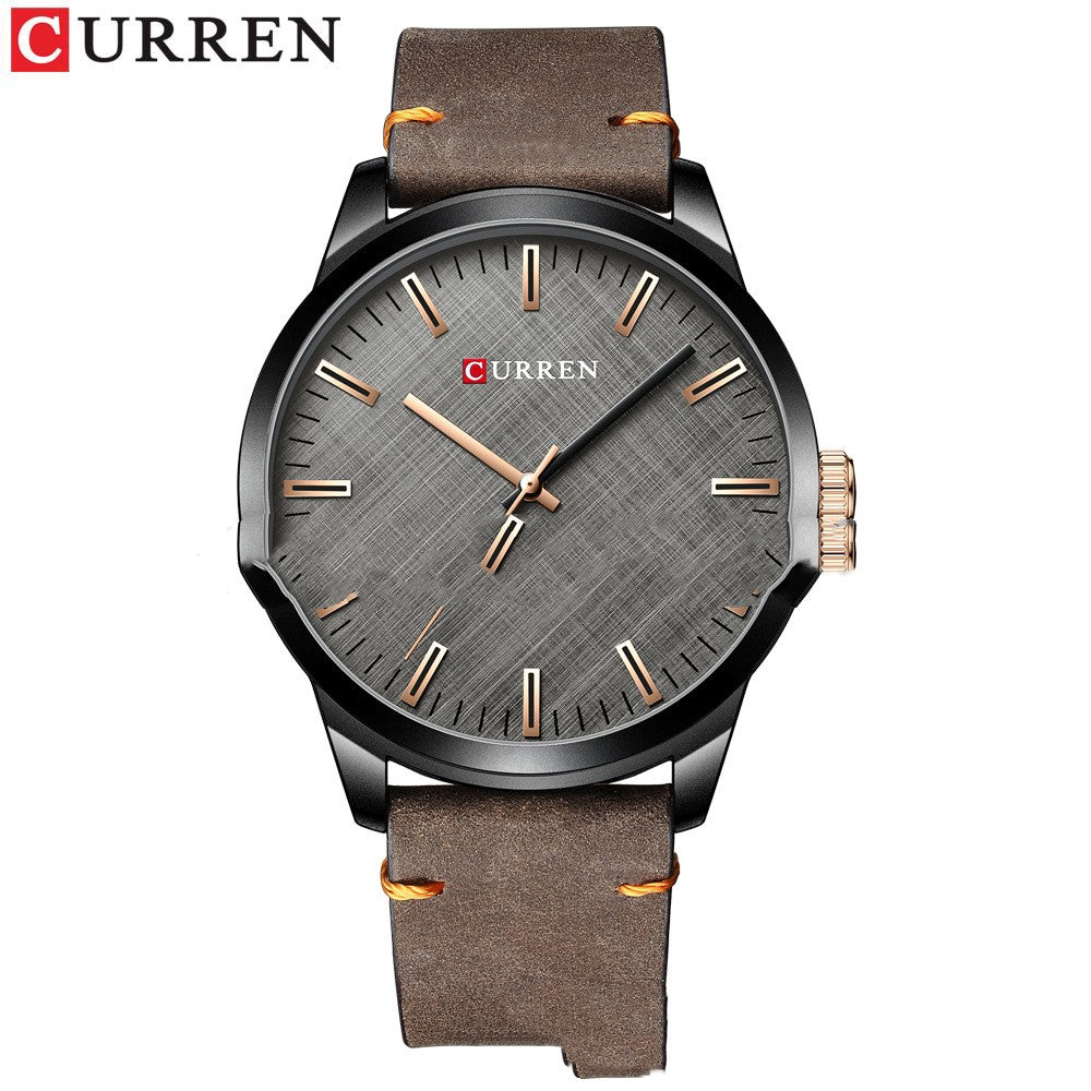 Round Waterproof Men's Watch Simple Style Leather Watch Couple Watch Genuine