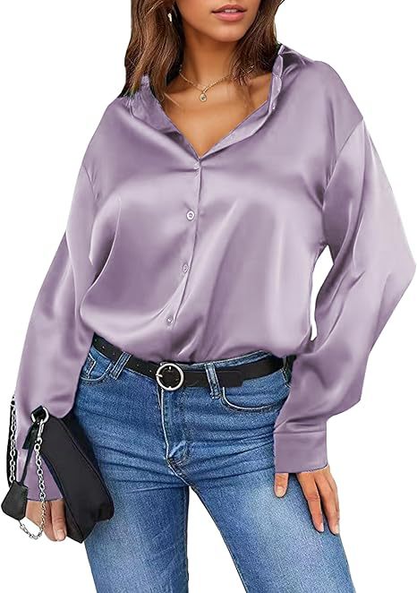 Versatile Satin Silk Button-Down Womens Blouse
