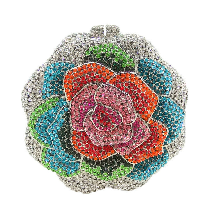 Ladies Evening Bag With Diamond-encrusted Floral Design