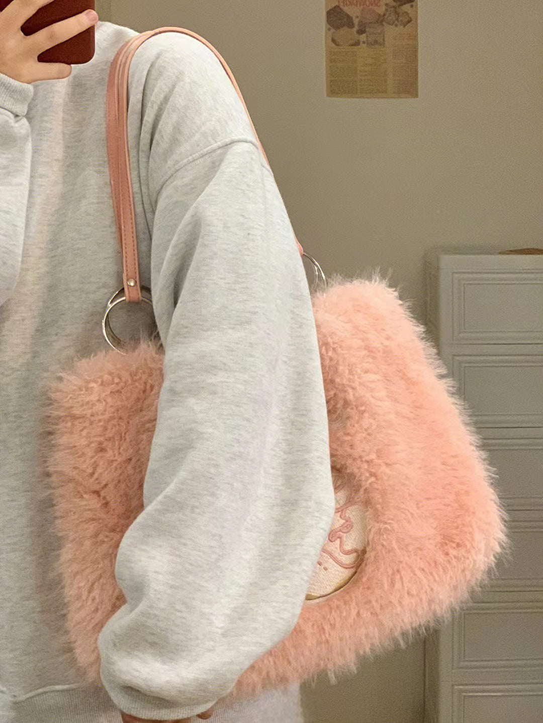 Donut Embroidery Plush Tote Bag
