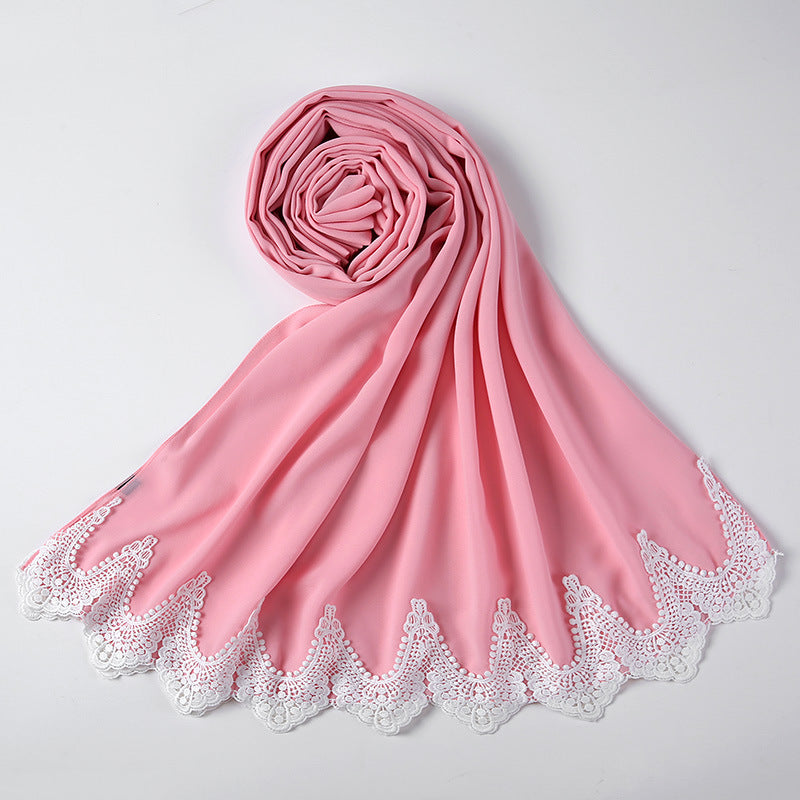 Nyt Perle Chiffon Tørklæde Malaysia Mode Syning Knipling Tørklæde