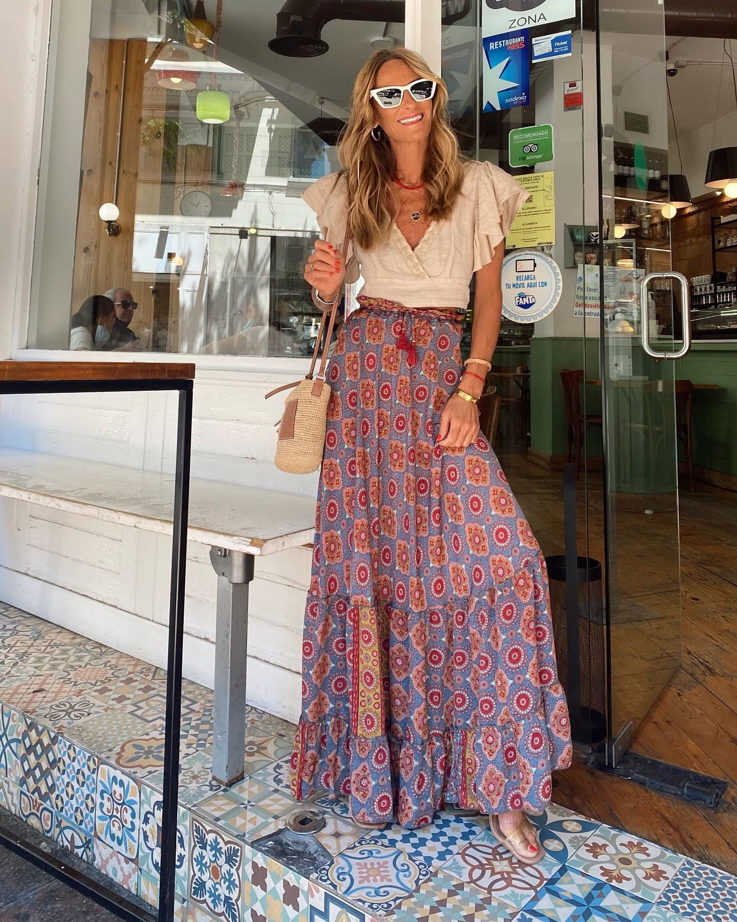 Women's Printed Long Skirt With Ruffle Edge Skirt