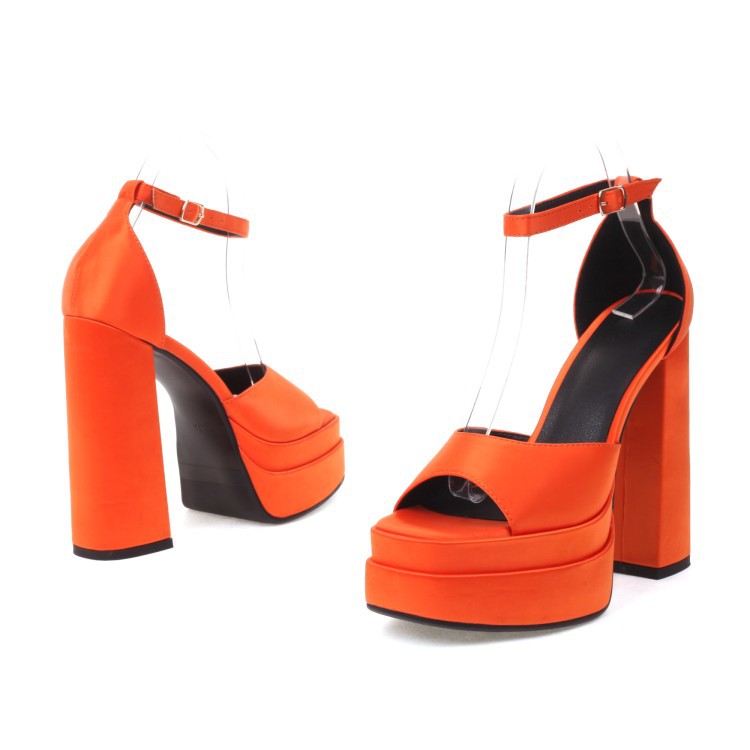 Silky Fish Mouth Chunky High Heel Sandals