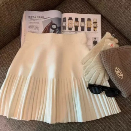 Womens Stretchy High-Waist Pleated Skirt Slim-Fit Outerwear Knitted Base Skirt