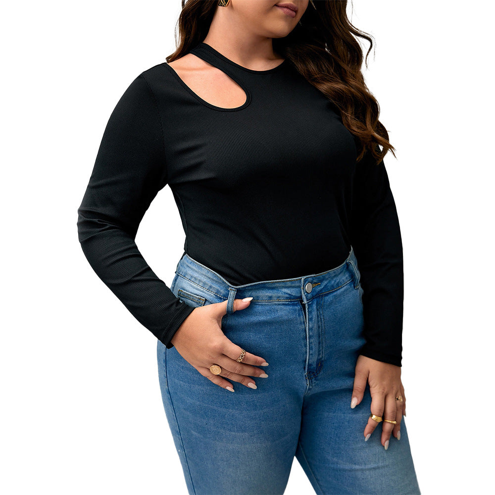 Women's Round-neck Long-sleeve Slim-fit Hollow-out Top