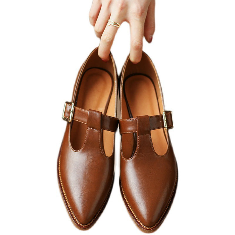Chunky Heel New Soft Leather British Leather Shoes