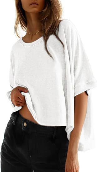 Solid-color Loose-fitting Short-sleeve Pullover With A Crew Neck