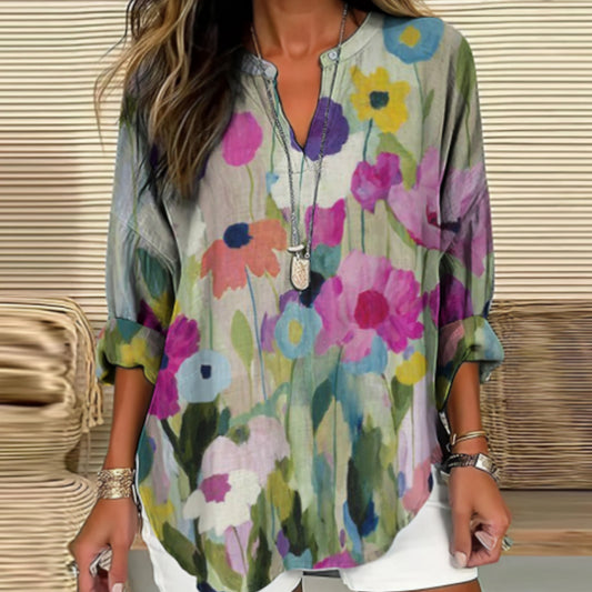 Vintage Color Block Printed Casual Shirt