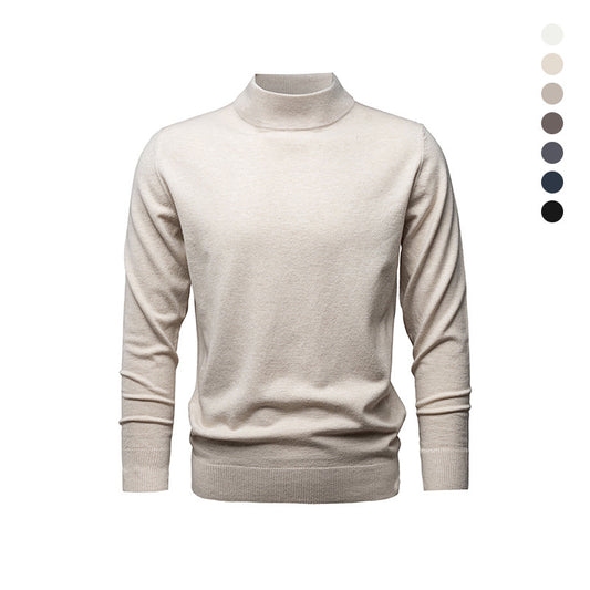 Men's Solid-Color Mock-Neck Knitted Sweater