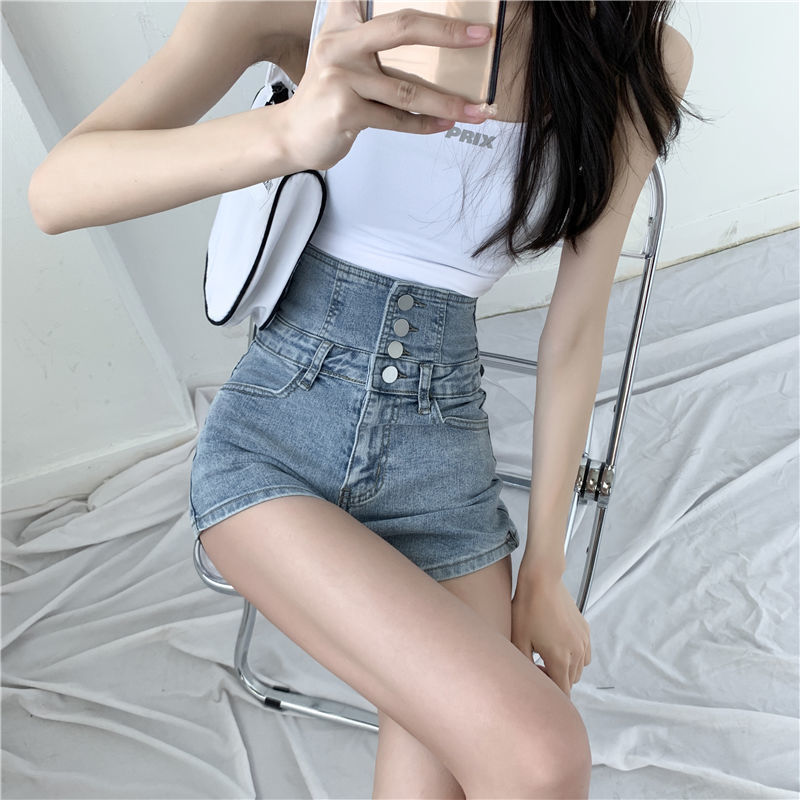 Sommer Højbuede Denim Rå Rebshorts til Kvinder