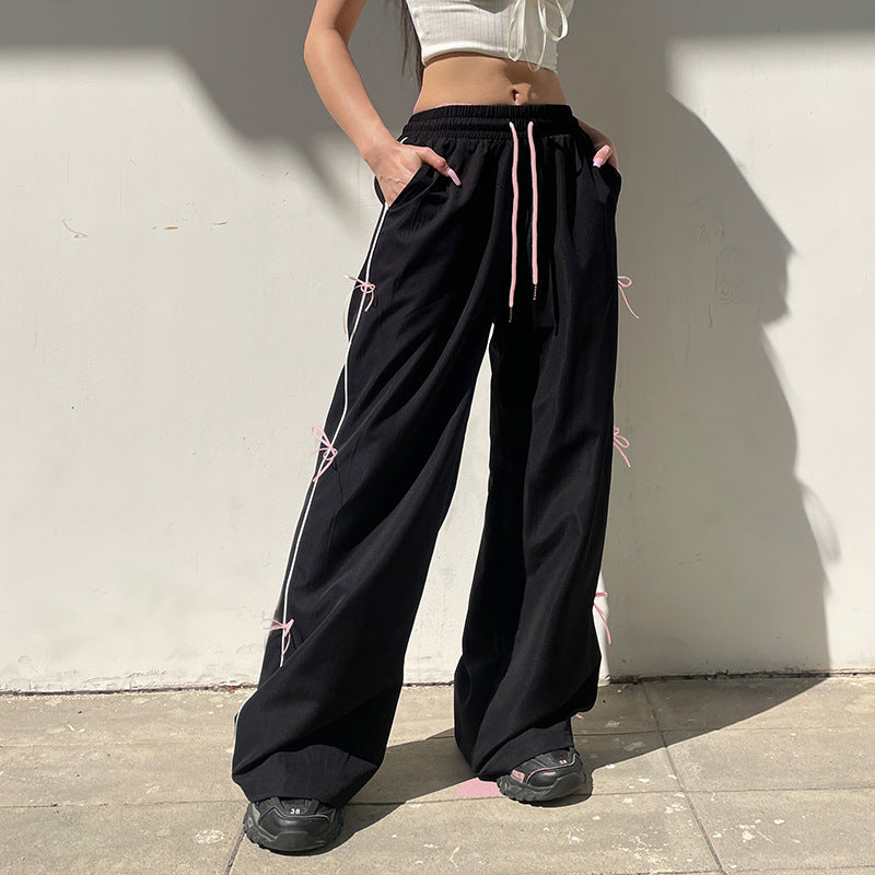 Women's Bow Elastic Waistband Lace-up Casual Pants