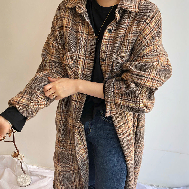 British Style Contrast Check Lapel Coat