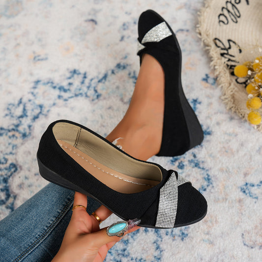 Round Toe Flat Bottom Fashion Rhinestone Low-cut Slip-on Women's Casual Shoes