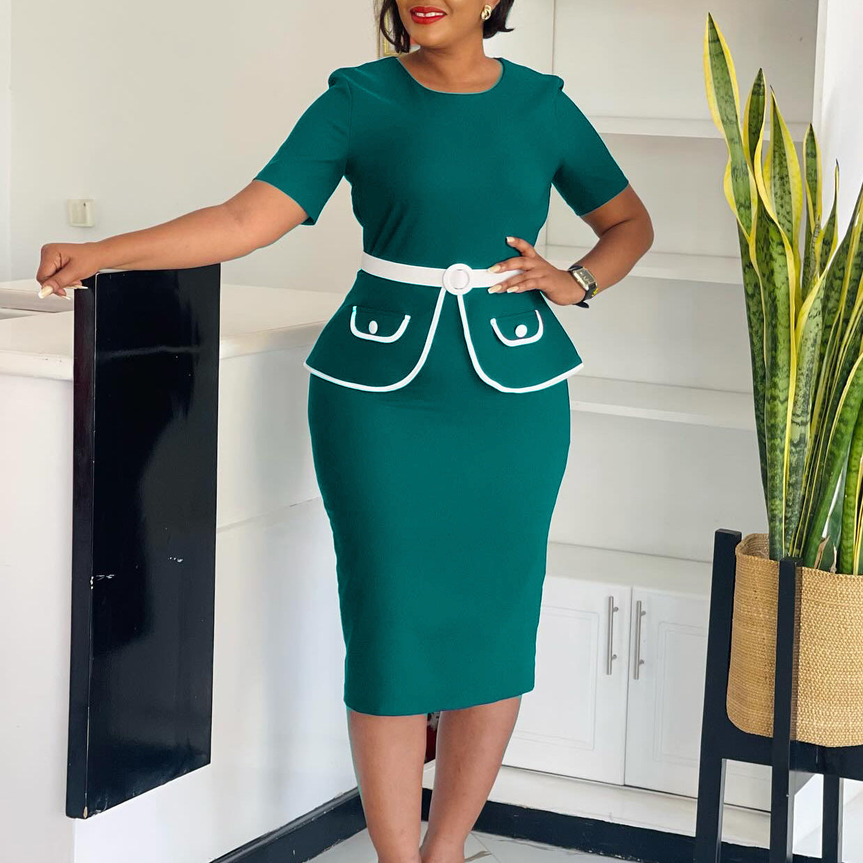 Short-sleeve OL-style African Maxi Dress In Large Sizes