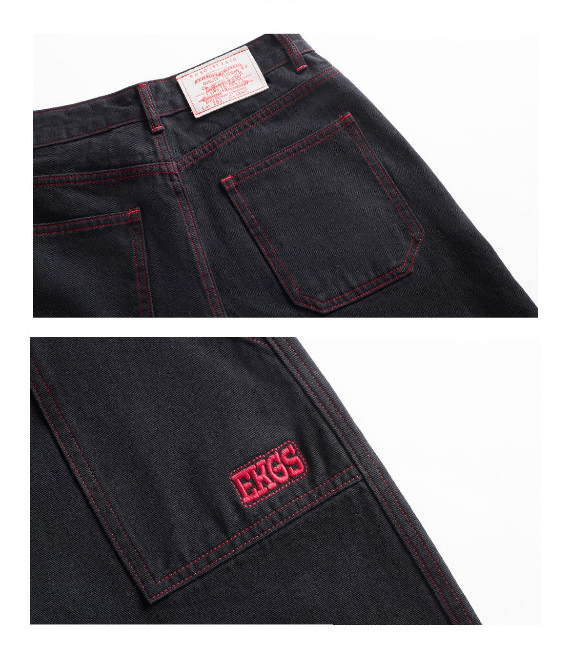 Contrasting Color Of Black And Red Workwear With Pocket Trousers