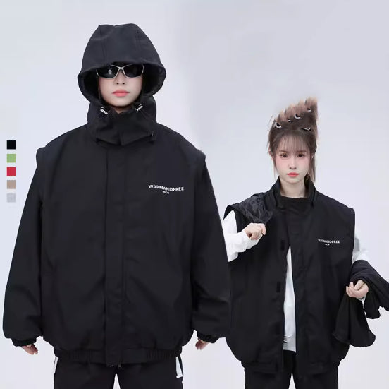 Detachable Sleeve Hooded Jacket Coat