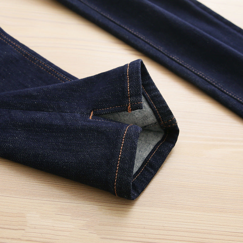 Fleece-lined Slimming Straight-leg Brushed Denim Jeans