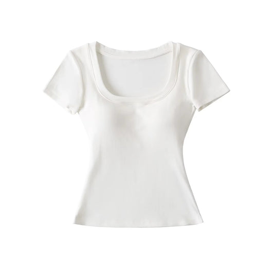 Shoulder T-shirt Summer Inner Vest Women's Short Sleeve Top With Chest Pad