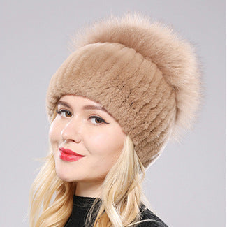 Womens Warmth-Retaining Rex Rabbit Fur Winter Hat