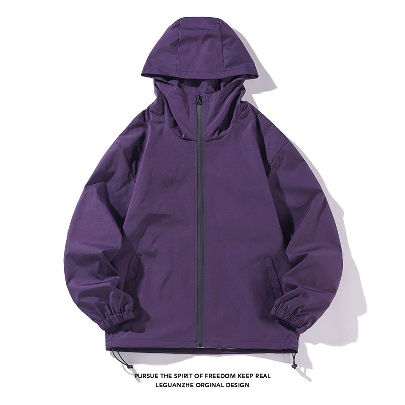 Cross-border Men's Waterproof Jacket Jacket Couple Trend Casual Hooded Solid Color Overalls