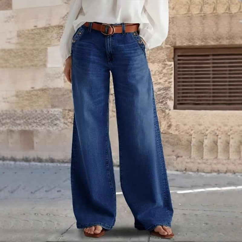 Kvinders stilfulde afslappede jeans med vide ben