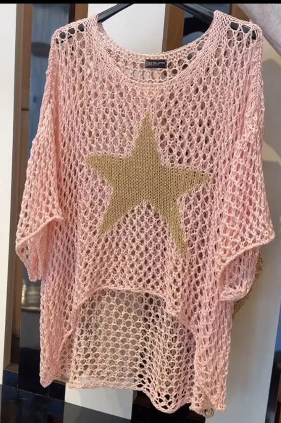 Five-Star Round Neck Sweater Women's Three-quarter Sleeve Top