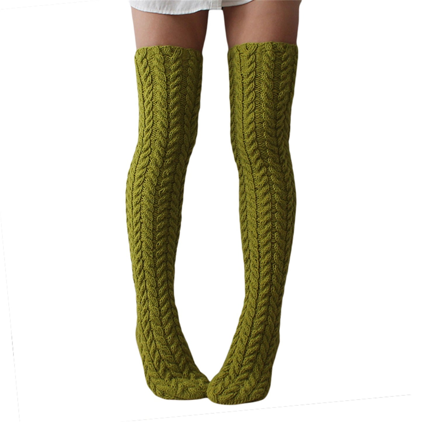 Five-Color Twist Over The Knee Solid Color Long Knitted Woolen Yarn Socks