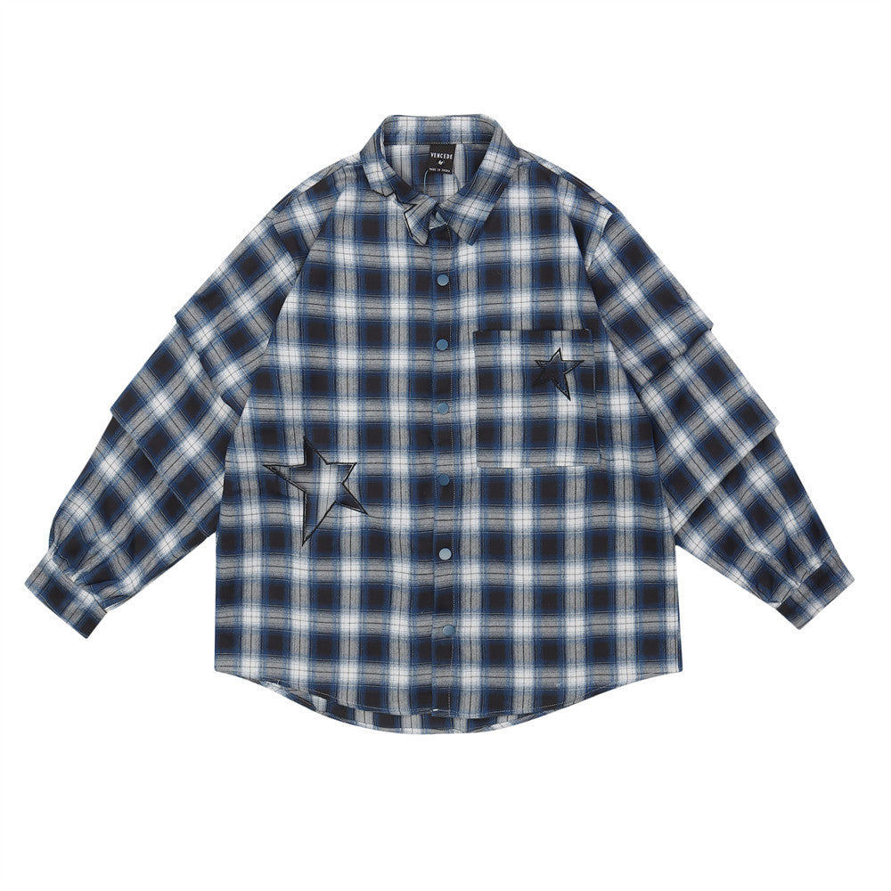 Loose Five-pointed Star Embroidered Lapel Casual Shirt
