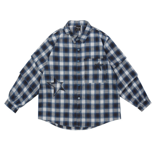 Loose Five-pointed Star Embroidered Lapel Casual Shirt