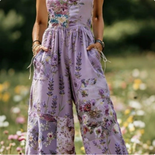 Women's Fresh And Sweet Digital Print Button Suspender Casual Pants