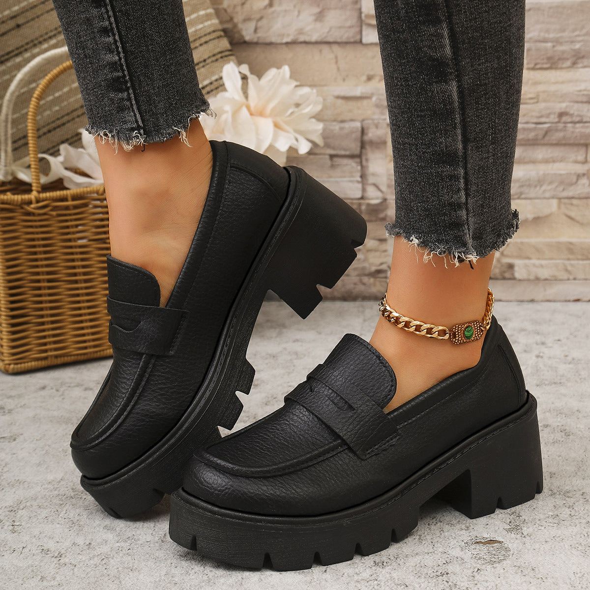 Platform Leather Shoes One Pedal Shoes