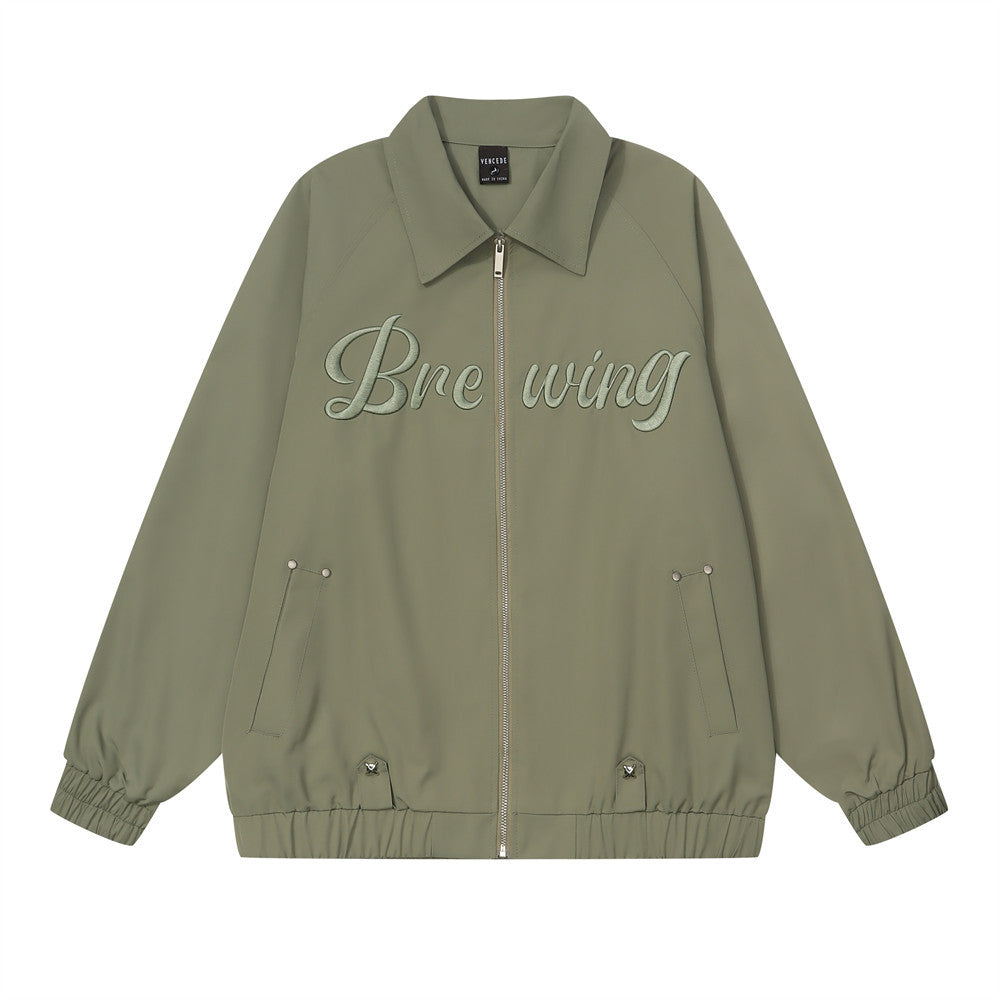 Letter Embroidered Bomber Jacket Men's Spring And Autumn
