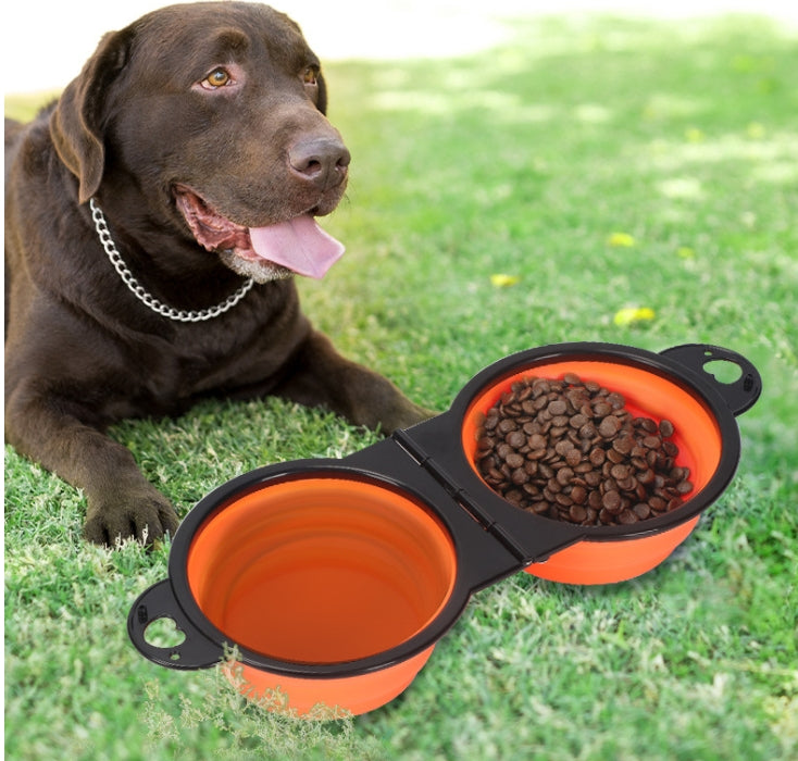 Silicone Portable Outdoor Pet Folding Out Feeder One Dog Bowl