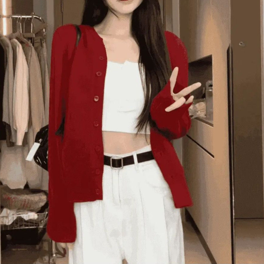 College Style Knitted Cardigan Thin Wool Sweater