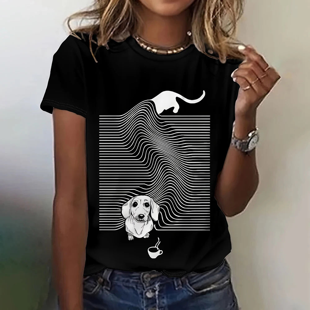 Fun Animal Pattern Women's T-shirt Casual Short Sleeve