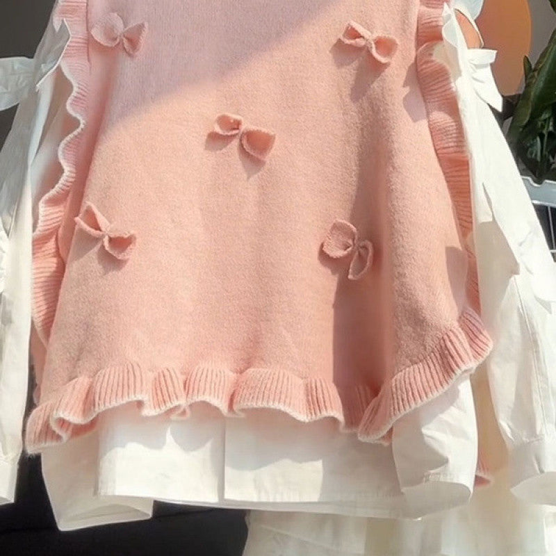 Gentle Three-dimensional Flower Round Neck Knitted Women