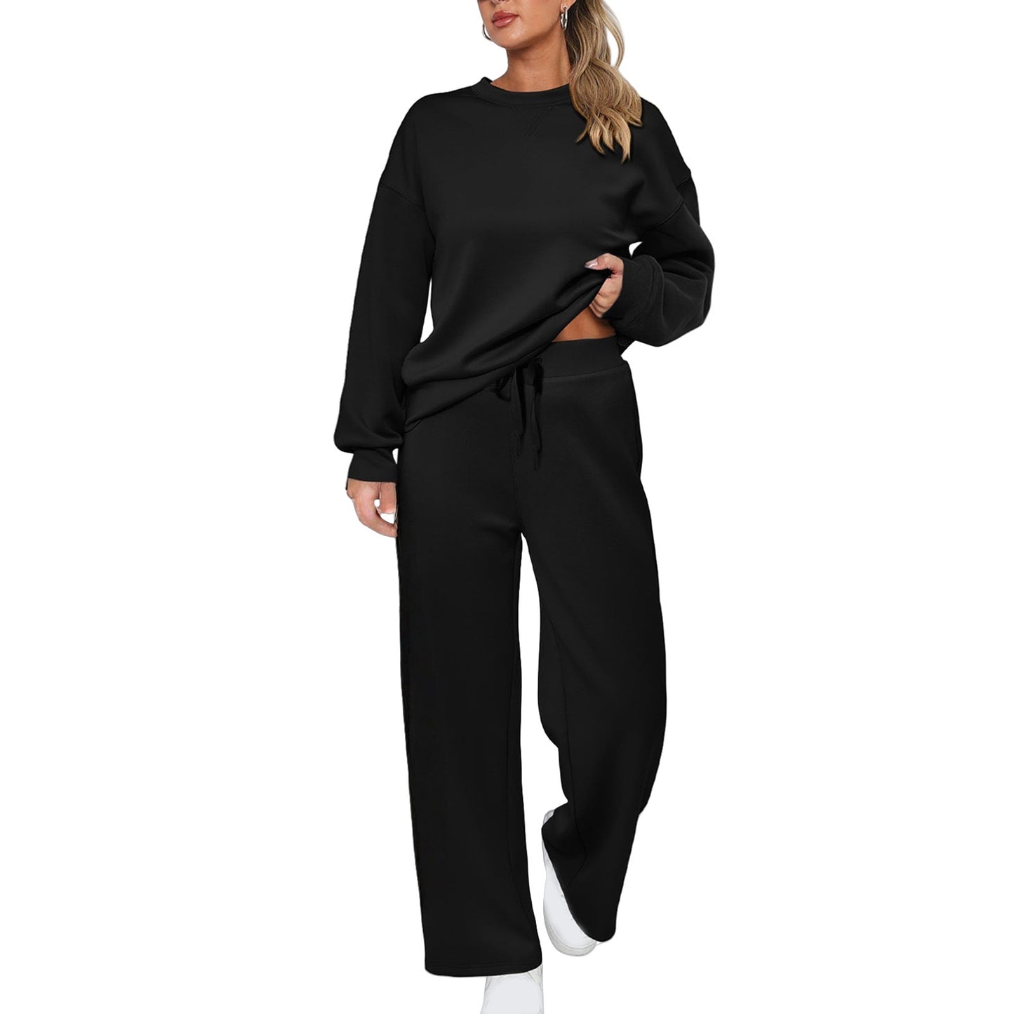 Long-sleeve Top And Casual Wide-leg Pocket Pants Sweatshirt Set