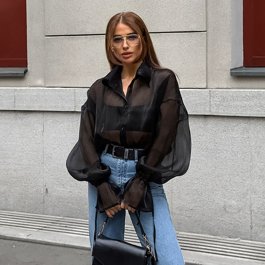 Damemode Design Sans Gennemsigtig Sort Gaze Bluse