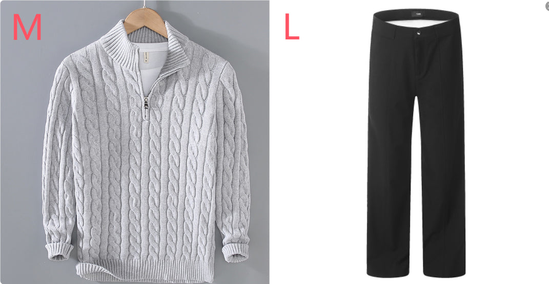 Half-high Neck Thickened Thick Needle Men's Sweater Zip Loose Pullover Knitwear