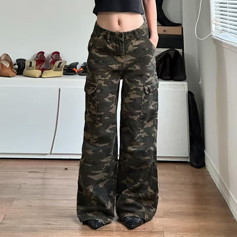 Løse camouflagearbejdsbukser med lommer
