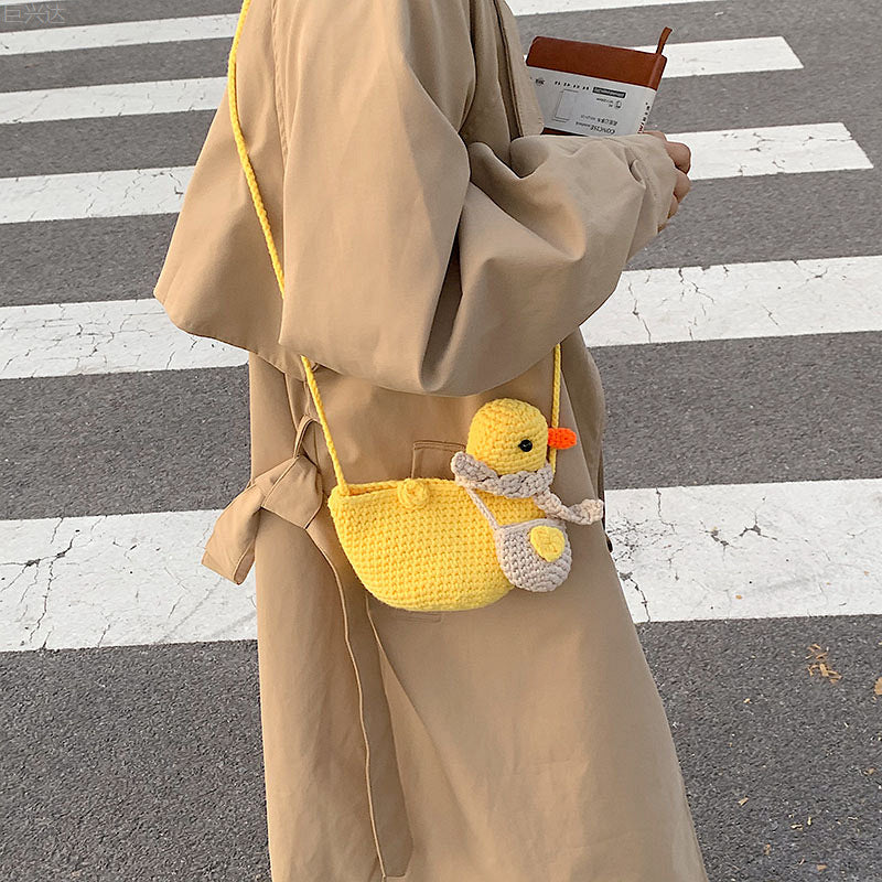 Cute Cartoon Wool Little Duck Knitted Shoulder Bag