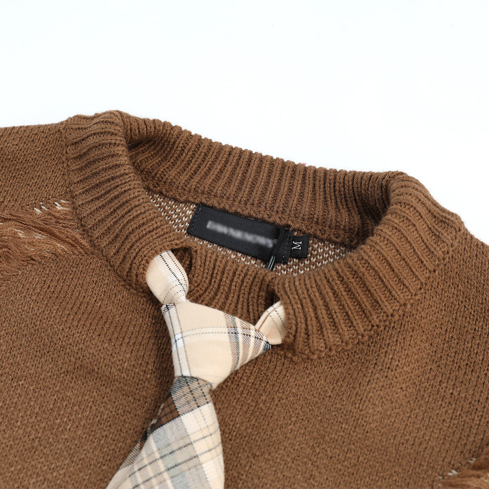 Stitching Fake Two-piece Round Neck Sweater