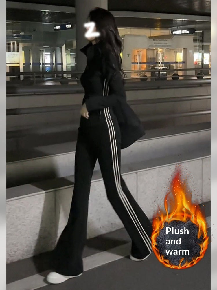 Spicy Girl Temperament With Plush Long Sleeved High Waisted Pants Sports Suit