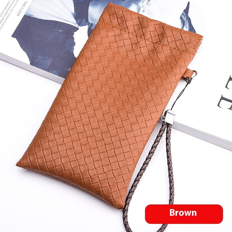 Woven Leather Striped Pattern Men's Simplicity Portable Storage Glasses Case