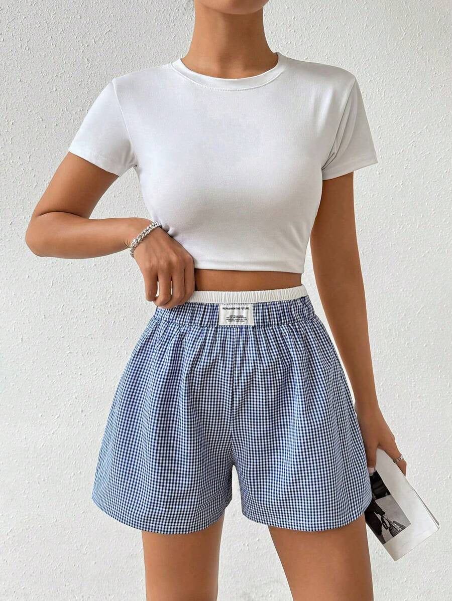 Elastic High-waist Buttoned Loose Casual Comfortable Basic Shorts
