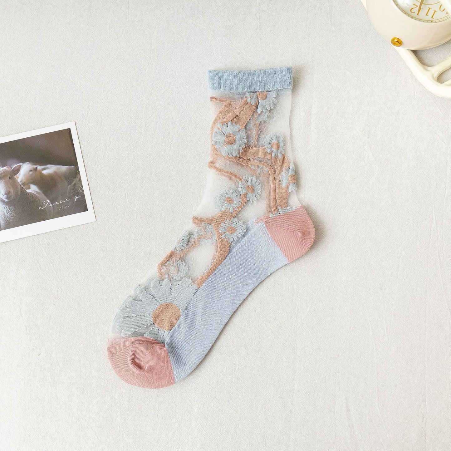 Dame Strømper af Glasfiber i Mellemlang Længde med Blomstermotiv