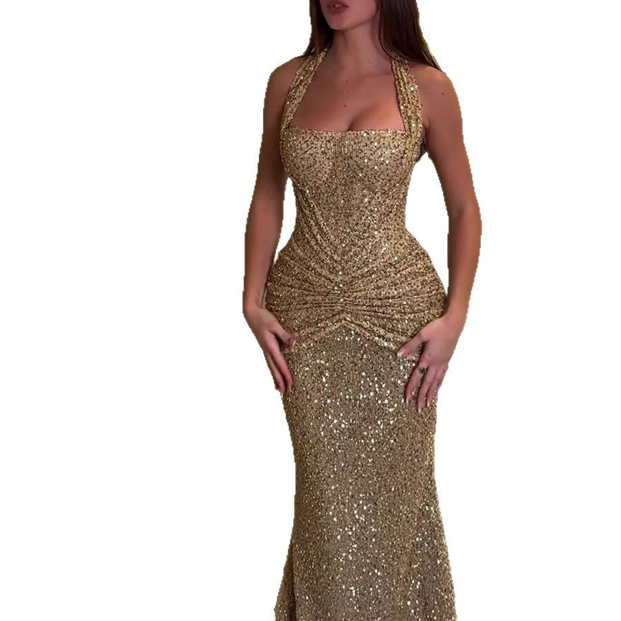 Sequin Halterneck Fashion Holiday Party Casual Dress